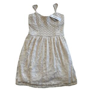 Pinky Dress Women's Medium Dainty Cream Lace Romantic Boho Spaghetti Strap NEW